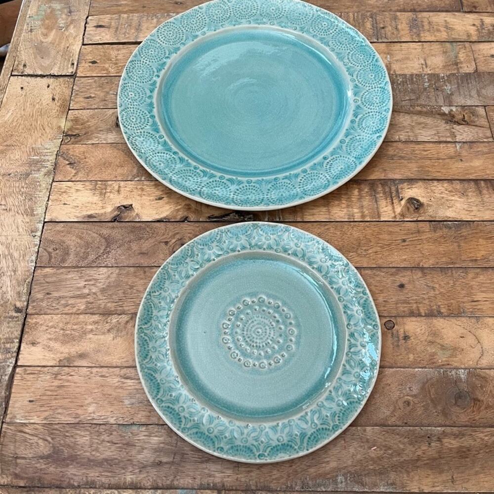 Anthropologie Old Havana Plate Set of 2 Iris Blue Reactive-Glazed Crackle